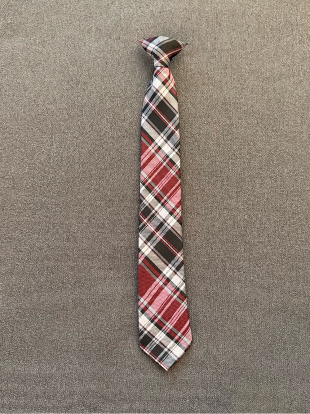 Children's Plaid Necktie in Red, Black & White